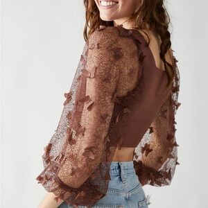 Free People Sheer Brown Blouse